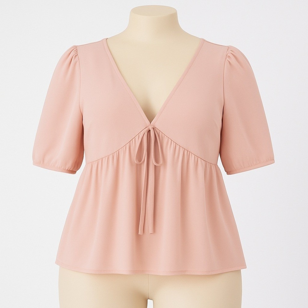 Y2K Milkmaid Fairy Short Sleeve Peplum Top Size‎ L Pink Coquette Dainty Preppy